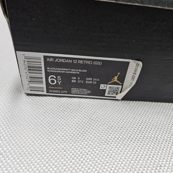 Air Jordan 12 Retro GS University Gold Black 153265-070 Boys Size 6.5Y Sneakers